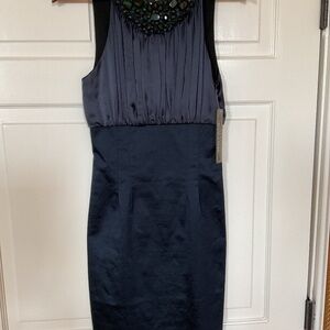 Maria Bianca Nero Navy Size Small Cocktail Dress with Bead/Faux Gem Neckline